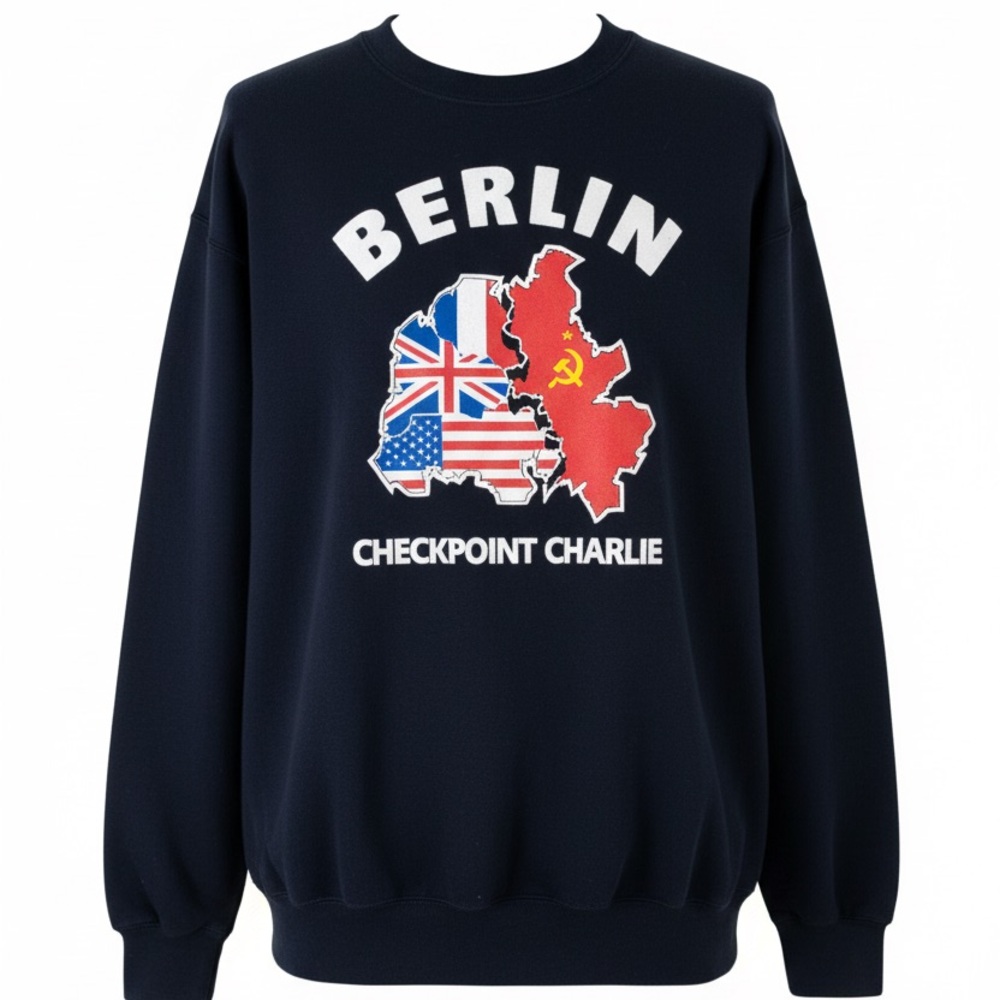 EUC!! Vintage Fruit of the Loom Black Berlin Checkpoint Charlie Sweatshirt